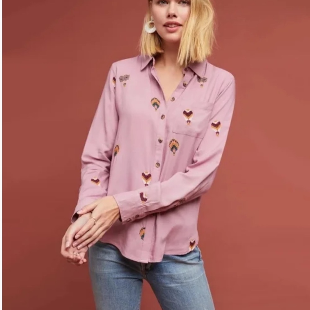 Anthropologie County Fair Embroidered Hot Air Balloon Blouse